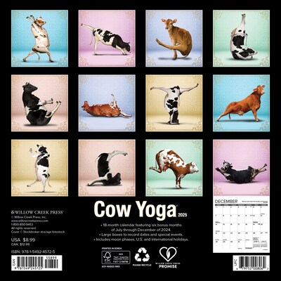 2025 Willow Creek Cow Yoga 7 x 7 Monthly Wall Calendar (45725)