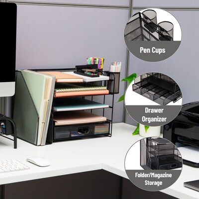 Mind Reader 3-Tier Metal Desk Organizer, Black (MAG5C-BLK)