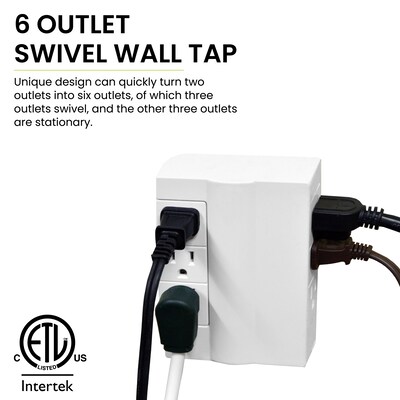 GoGreen Power 6 Outlet Swivel Wall Tap Adapter, White (GG-16000TSW)