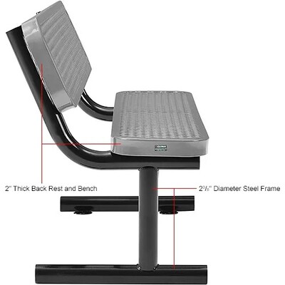Global Industrial 4' Outdoor Steel Bench w/ Backrest, Expanded Metal, Gray (695743GY)