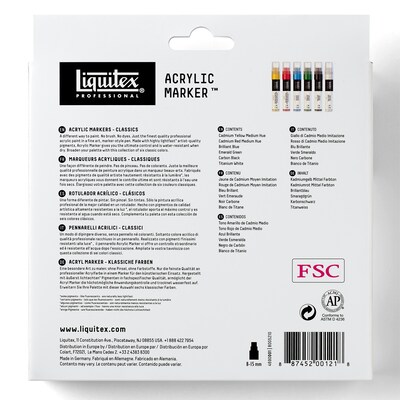 Liquitex Professional Acrylic Paint Marker, Wide Chisel Nib, 15 mm, Classic Colors, 6/Pack (LIQ4690001)