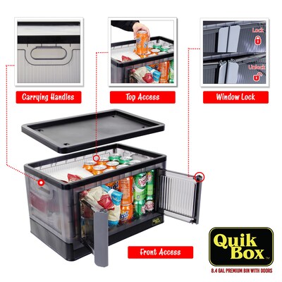 Dbest Quik Box Medium Stackable Folding Plastic Storage Bin, 12 x 11 x 12, 33.6 Qt., Black, 3/Pac