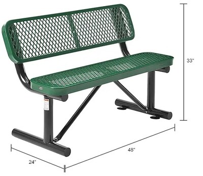 Global Industrial 4' Outdoor Steel Bench w/ Backrest, Expanded Metal, Green (695743GN)