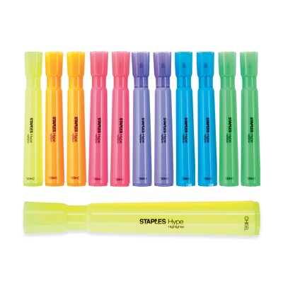 Staples Hype Tank Highlighters, Chisel Tip, Assorted, Dozen (29204-CC)