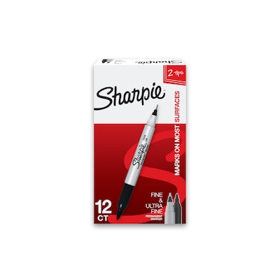 Sharpie 32001 Twin-Tip Black Fine and Ultra-Fine Point Permanent Marker -  12/Pack