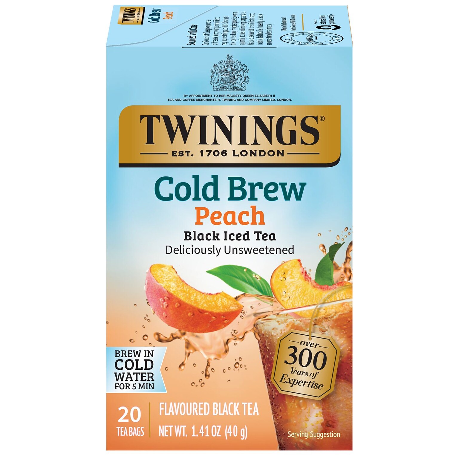 Twinings Iced Cold Brewed Peach Black Tea Bags, 20/Box (F10055)