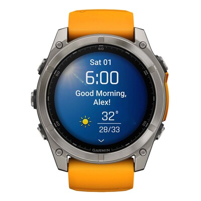 Garmin fenix 8 AMOLED Multisport GPS Watch, 51-mm, Titanium Stainless Steel Bezel with Orange/Graphite Band (010-02905-10)