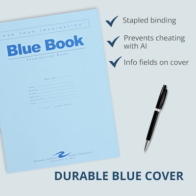 Roaring Spring Paper Products Exam Notebooks, 8.5" x 11", Wide Ruled, 4 Sheets, Blue, 600/Case (77515CS)