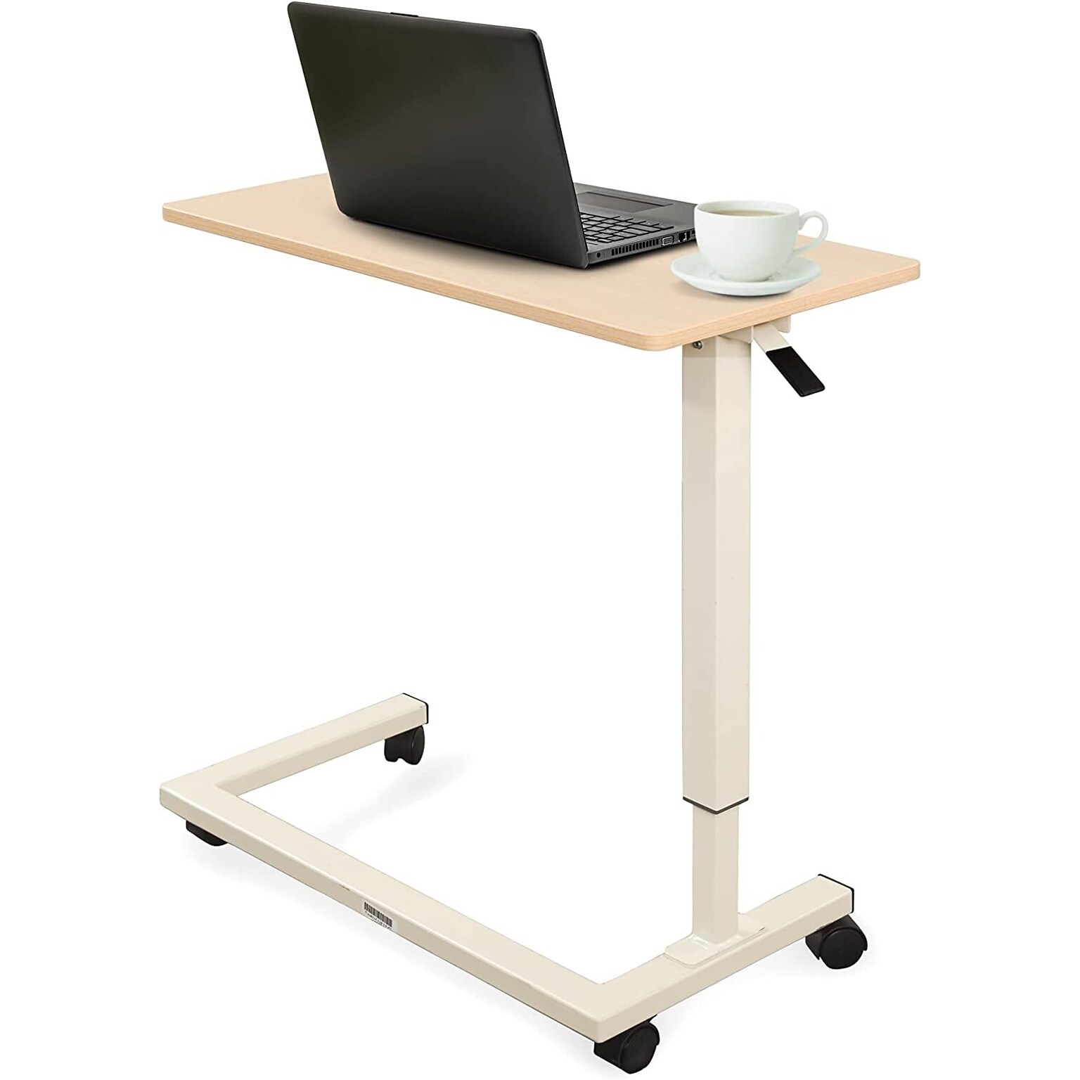 Medacure Adjustable Bedside Table w/ Wheels, 50 lb. Capacity, Light Oak (OB2845-LW)