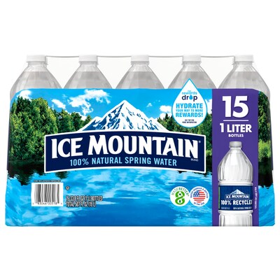 Ice Mountain 100% Natural Spring Water, 33.8 oz., 15 Bottles/Carton (11475325)