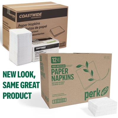 Perk™ Eco Recycled Lunch Napkin, 1-ply, White, 400 Napkins/Pack, 12 Packs/Carton (CW20179-CT)