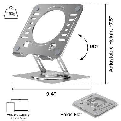 Uncaged Ergonomics 10.2" x 10" Metal Swivel Laptop Stand 2.0, Silver  (SLS-Silver)