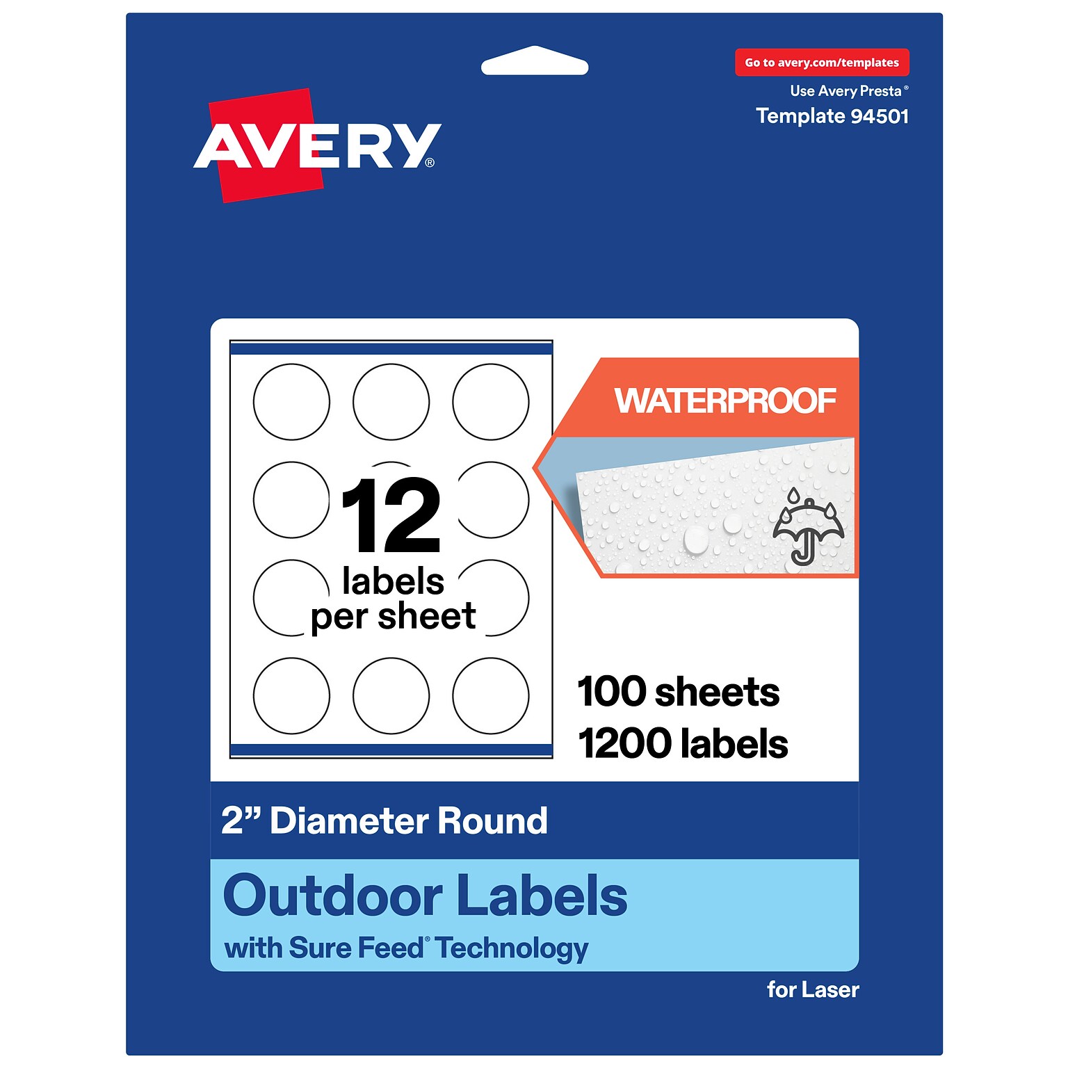 Avery Round Laser Multipurpose Labels, 2 Dia., White, 1200/Box (19479399407)