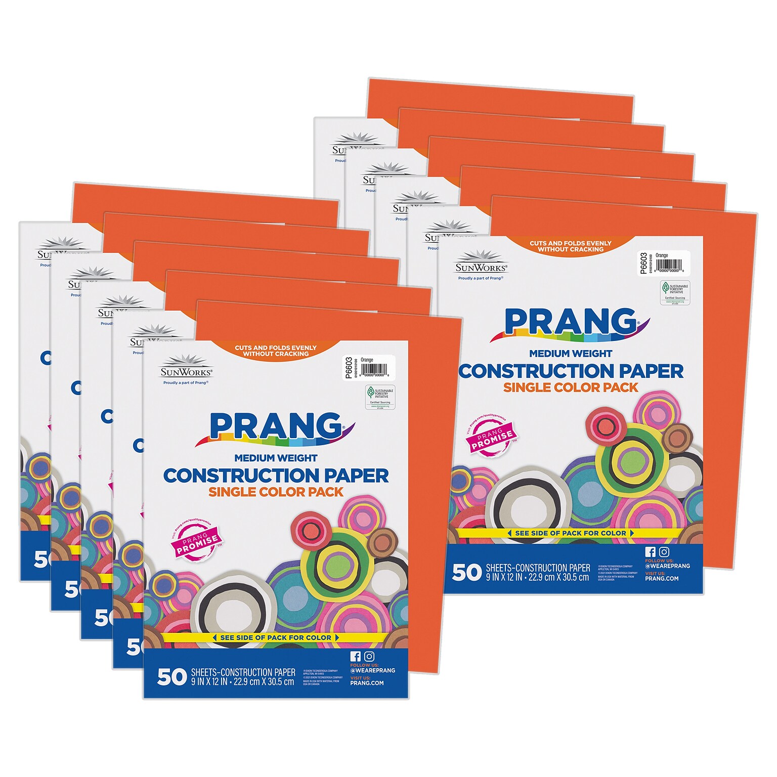 Prang 9 x 12 Construction Paper, Orange, 50 Sheets/Pack, 10 Packs/Bundle (PAC6603-10)