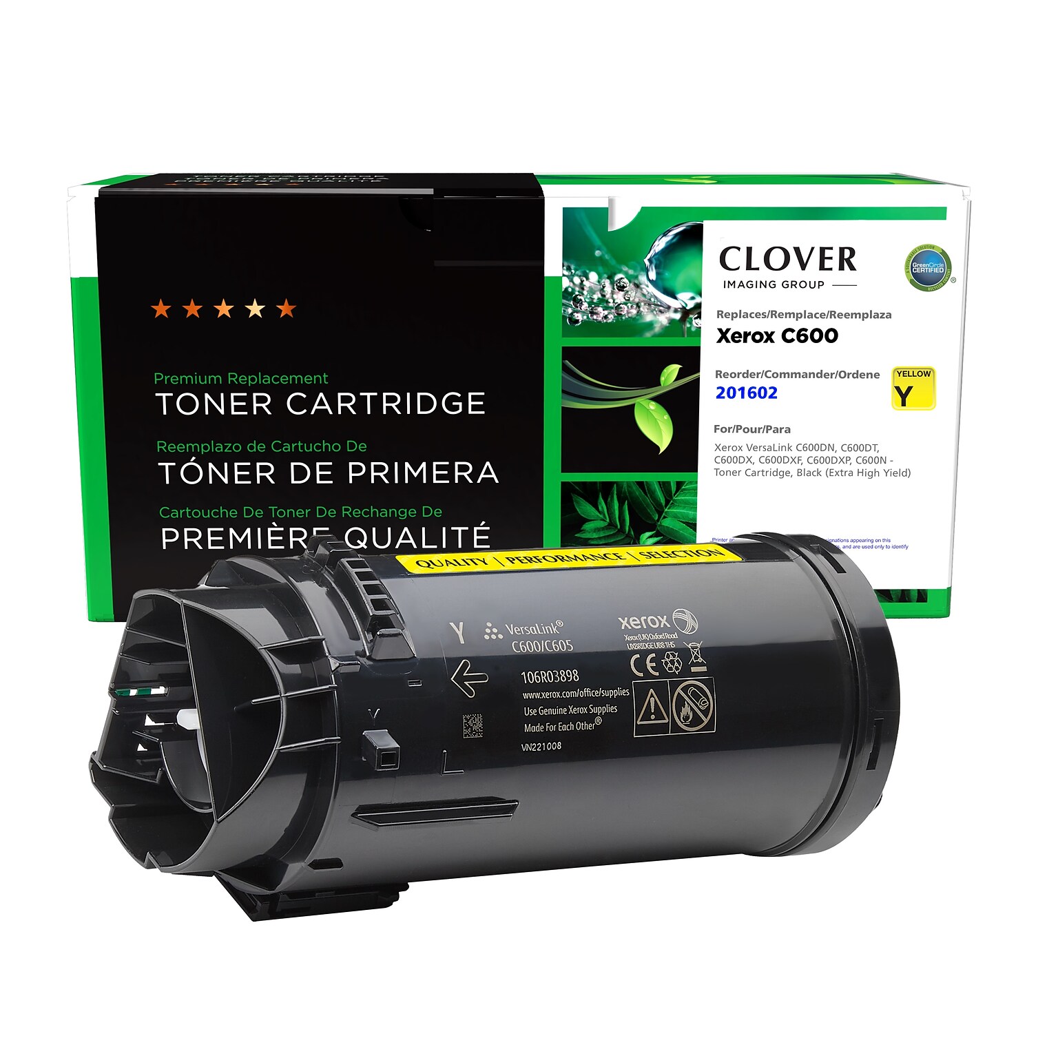 Clover C600 Remanufactured Yellow Extra High Yield Toner Cartridge Replacement for Xerox 106R03918