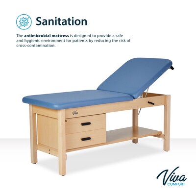 Aristo Wood Physician Adjustable Exam Table with Shelf, Dual Drawer Cabinet, Paper Cutter, Holder, 500 lb Capacity, Blue