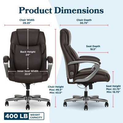 La-Z-Boy Niall AIR Lumbar Pro+ Ergonomic Vegan Leather Executive Big & Tall Chair, 400 lb. Capacity, Dark Brown (60114-DBRN)