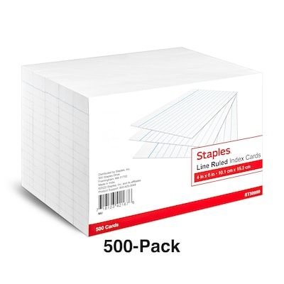 Staples 4" x 6" Index Cards, Lined, White, 500/Pack (TR50989)