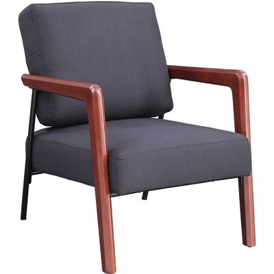 Lorell Upholstered Rubber Wood Lounge Chair with Fabric Cushions, Black (LLR67000)