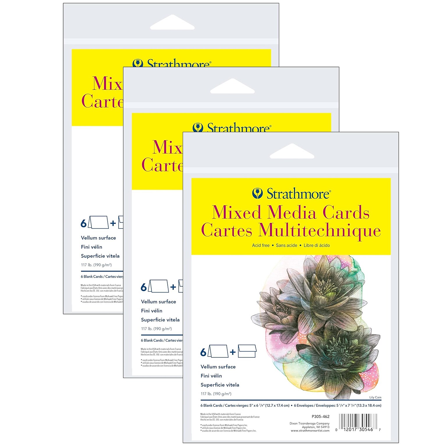 Strathmore 300 Series Mixed Media Cards & Envelopes, 6.875 x 5, White, 6/Pack, 3 Packs/Bundle (STTP305462-3)