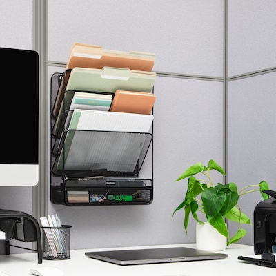 Mind Reader 7-Compartment Metal Desk Organizer, Black (MAGROUND-BLK)