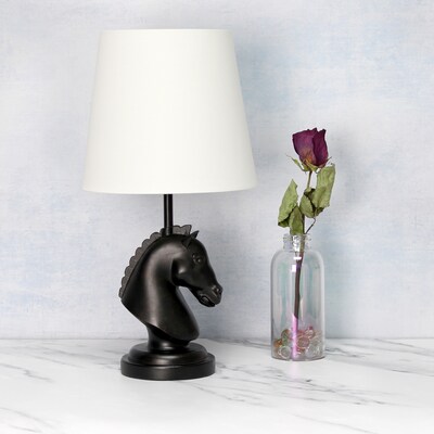 Simple Designs 17.25" Tall Polyresin Decorative Chess Horse Shaped Bedside Table Desk Lamp, Black (LT1089-BLK)
