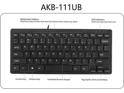 Adesso SlimTouch Mini Keyboard, Black (AKB-111UB)