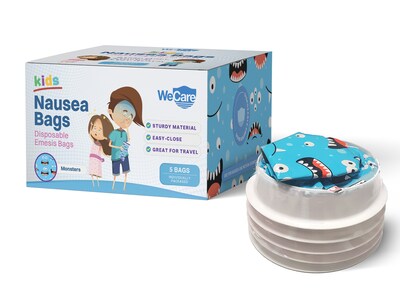WeCare Monsters Kids' Disposable Emesis Bag for Nausea and Motion Sickness, Multicolor (WC-EMES-M-5)