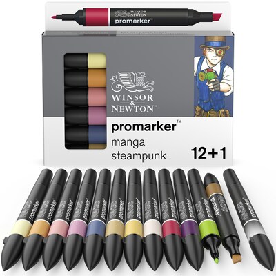 Winsor & Newton Promarker Dual-Tip Alcohol Based Marker, Manga Steampunk, 12/Pack (WNX0290143)