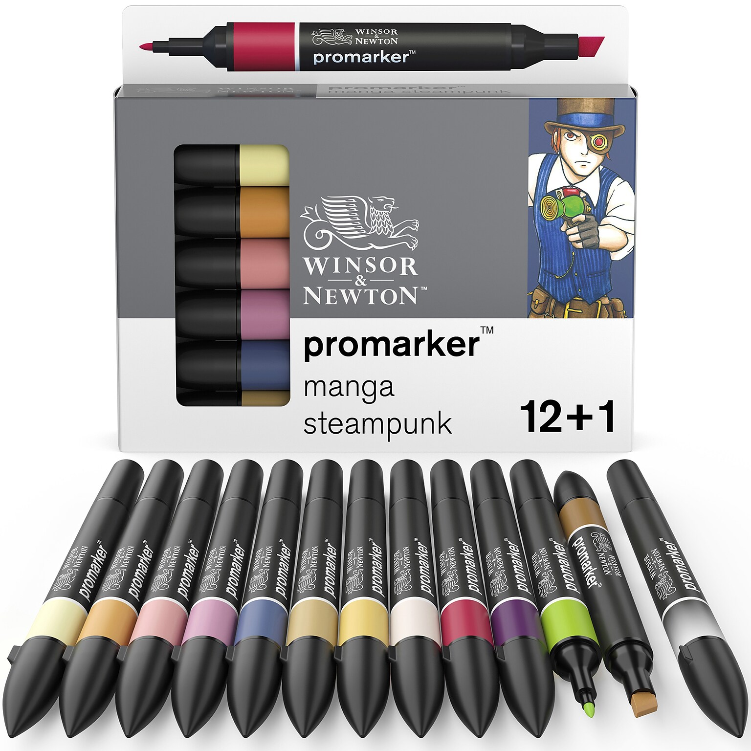 Winsor & Newton Promarker Dual-Tip Alcohol Based Marker, Manga Steampunk, 12/Pack (WNX0290143)