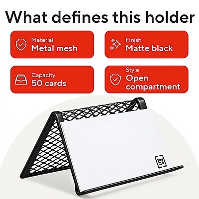 TRU RED Wire Mesh Business Card Holder, Single-Compartment, Matte Black – Desktop Organizer for Professional Card Display