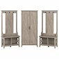 Bush Furniture Key West 66" Entryway Storage Set with Hall Tree, Shoe Bench and Tall Cabinet, Washed Gray (KWS057WG)
