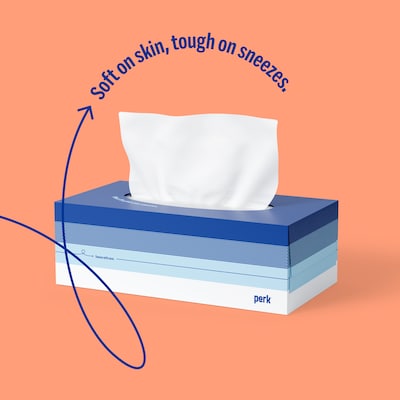 Perk Ultra Soft Facial Tissues, 2-Ply, 160 Sheets/Box, 3 Boxes/Pack, 12 Packs/Carton, FSC Certified Soft Tissue (PK57778CT)