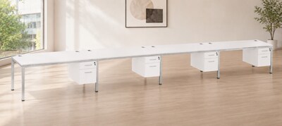 Boss Office Products Simple System 66"W Desk with Pedestal, White, 4/Set (SGSD010-202-WT)