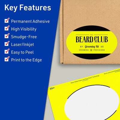 Avery Oval Laser/Inkjet Multipurpose Labels, 4 x 6, Neon Yellow (80/Box)