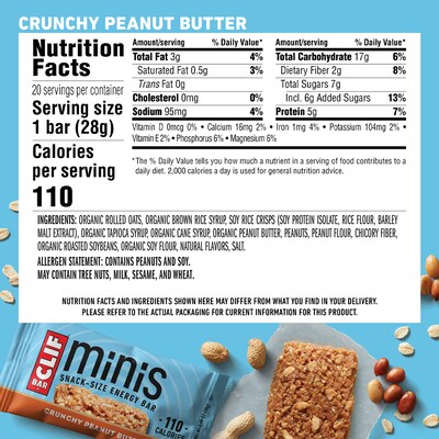 Clif Minis Crunchy Peanut Butter Energy Bar, 19.80 oz., 20 Bars/Box (CCC36412)