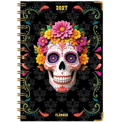 2027 Excello Brands 6" x 8" Weekly & Monthly Standard Planner, Paperboard Cover, Sugar Skull (FSHN-CY27-58-48)