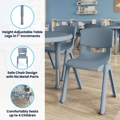 Flash Furniture Emmy 33" Round Activity Table Set, Height Adjustable, Dusty Blue (YCX73RNDTBDTBE)