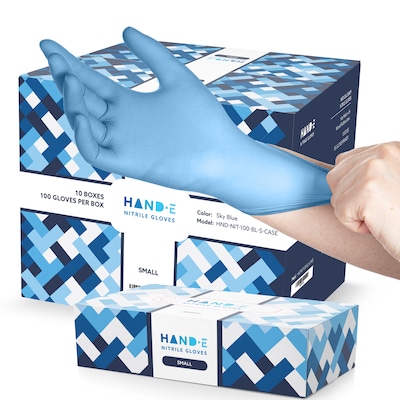 Hand-E Blue Nitrile Disposable Gloves, Latex-Free, Powder-Free, Small, 1000 Count (HND-82871C)