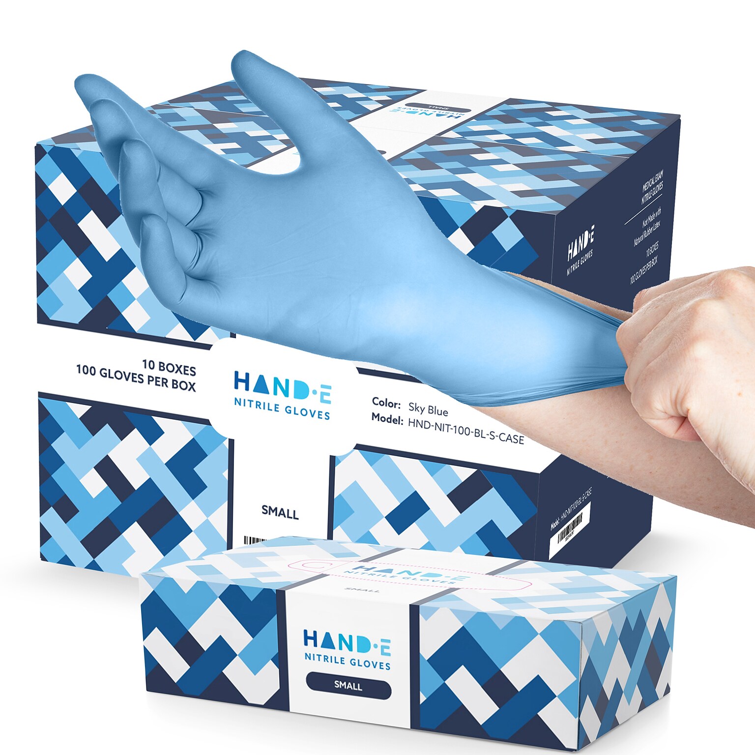 Hand-E Blue Nitrile Disposable Gloves, Latex-Free, Powder-Free, Small, 1000 Count (HND-82871C)