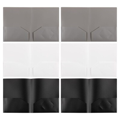 JAM Paper Plastic Two-Pocket School Folders, Assorted Business Colors, 6/Pack (383EBAasst)