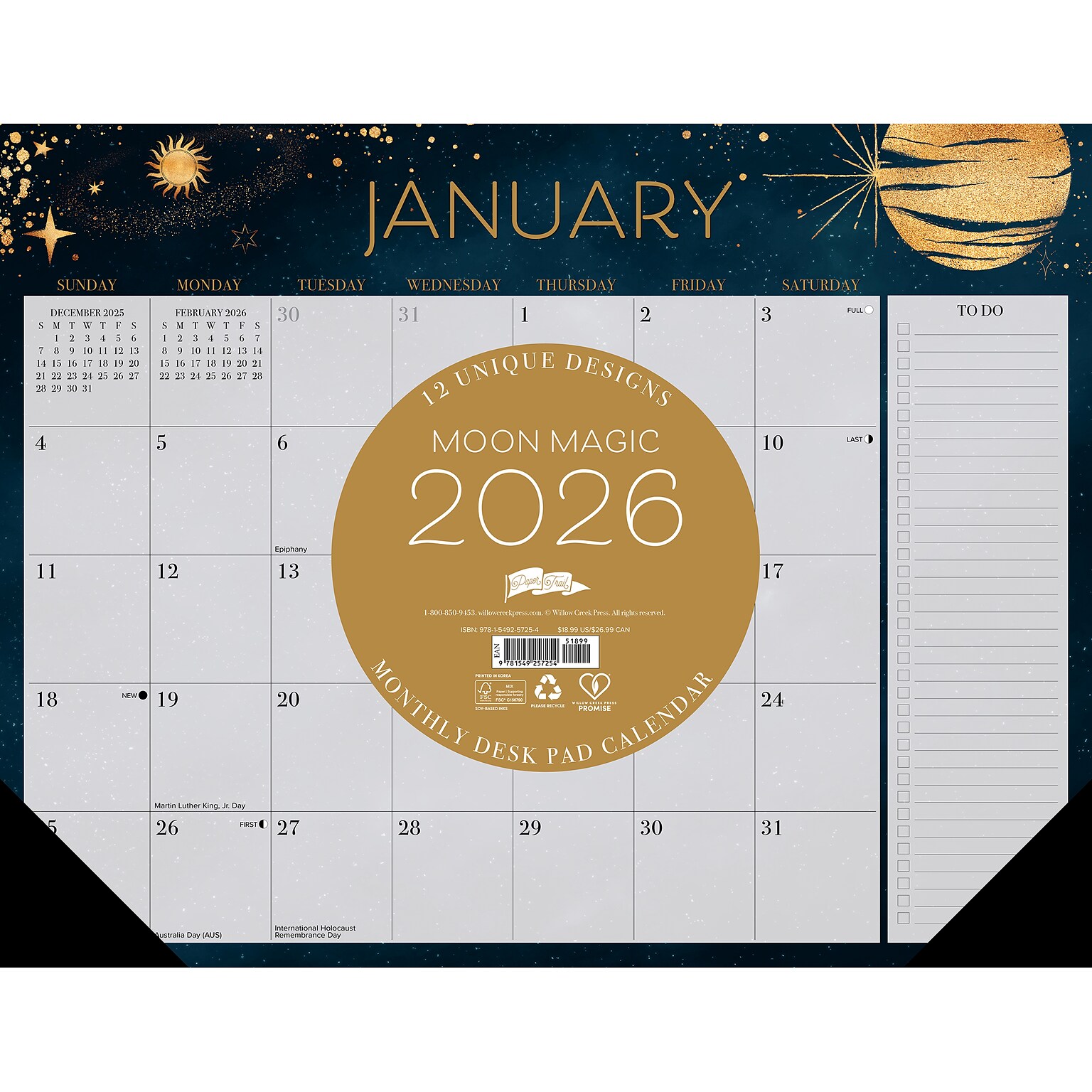 2026 Willow Creek Moon Magic 22 x 17 Monthly Desk Pad Calendar (57254)