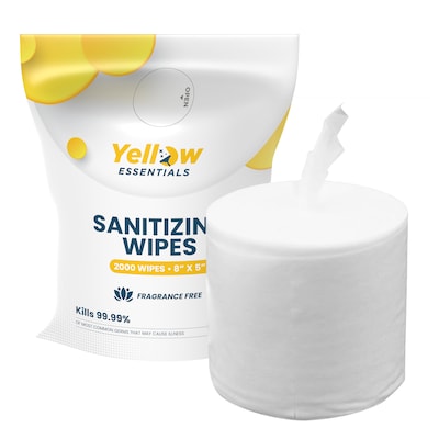 Yellow Essentials Hand Sanitizing Wipes Refill, 2000 Wipes/Roll, 4 Rolls/Carton, 8000 Wipes/Carton (YE001-2000-4PK)