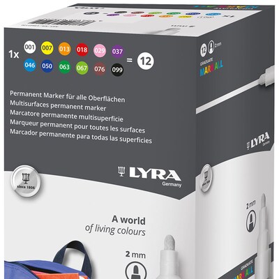 Lyra Graduate Mark All Water-Based Marker, Assorted Colors, 2mm Medium Tip, 12/Pack (LYXL6821120)