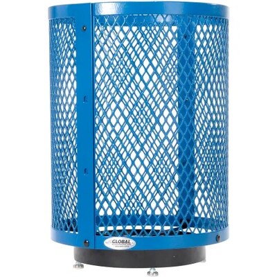Global Industrial Outdoor Diamond Steel Trash Can w/ Dome Lid & Base, 36 Gallon, Blue (261948BLD)