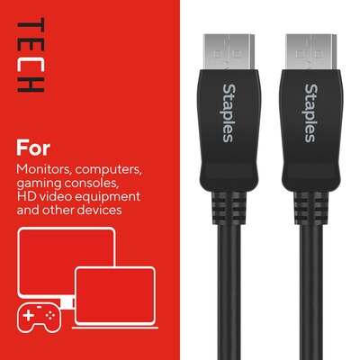 Staples TECH 6 ft. Display Port to Display Port Audio/Video Cable, Male to Male, Black (ST62474)