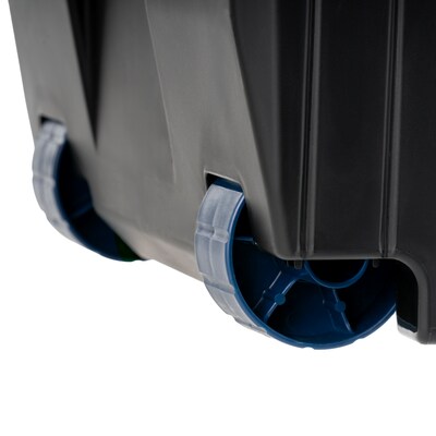 Remington Heavy-Duty Rolling 20 Gal. Storage Container with Latching Lid, Plastic, Black & Blue, 2/Pack (100217)