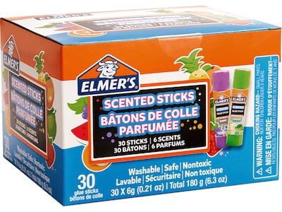 Elmers Scented Washable Removable Glue Sticks, 0.21 oz., Assorted Colors, 30/Pack (2175692)