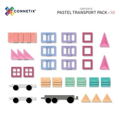 Connetix Magnetic Tiles Pastel Transport Pack, 50 Pieces (CNTP00050TR)