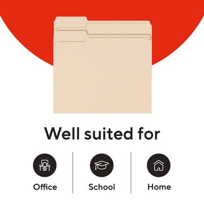 Staples 1/3-Cut Left-Tab File Folders, Letter Size, Manila, Durable Paper Stock, 100/Box